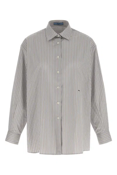 Prada Embroidered Poplin Oversize Shirt In Neutral