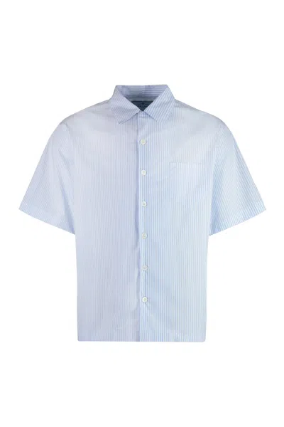 Prada Striped Shirt With Front Pocket For Men In Blue