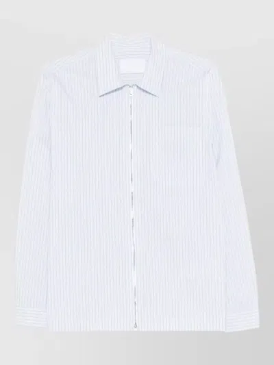 Prada Striped Shirt Zip Front Point Collar In White
