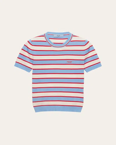 Prada Striped Short Sleeve Cotton Sweater