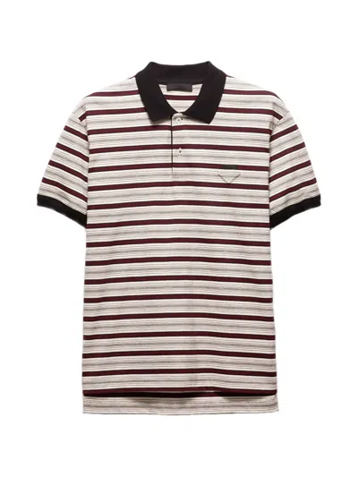 Prada Striped Short-sleeve Polo Shirt In Brown