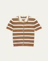 Prada Striped Short-sleeve Polo Sweater