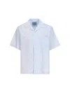 Prada Striped Cotton Camp Collar Shirt In Bianco+cielo