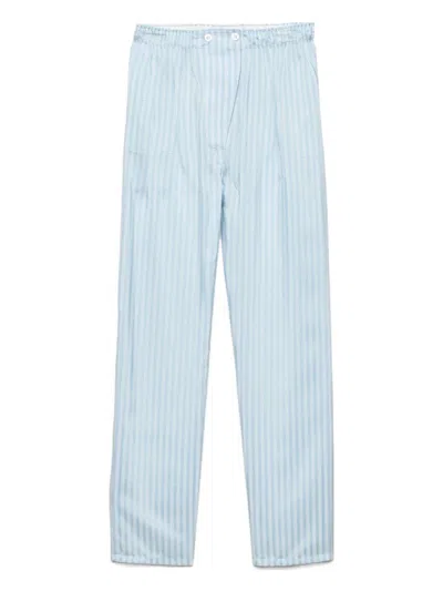 Prada Striped Silk Trousers In Blue
