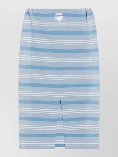 Prada Striped Skirt Elastic Waistband Back Slit