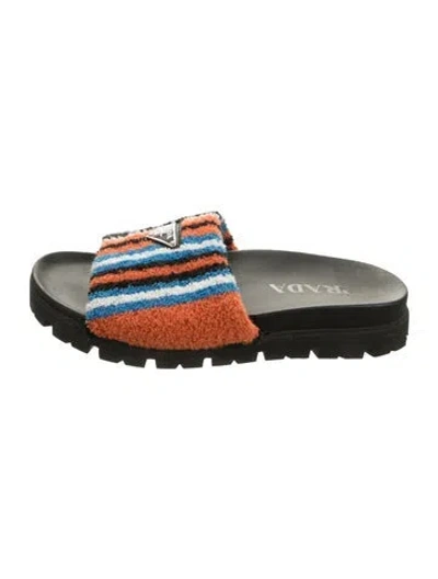 Pre-owned Prada Striped Slides In Multicolor