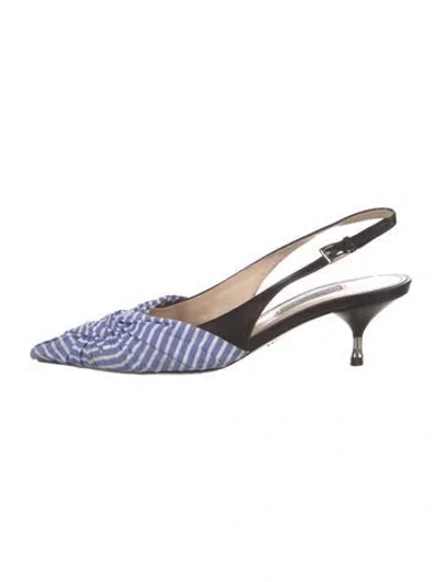Pre-owned Prada Striped Slingback Pumps In Blue
