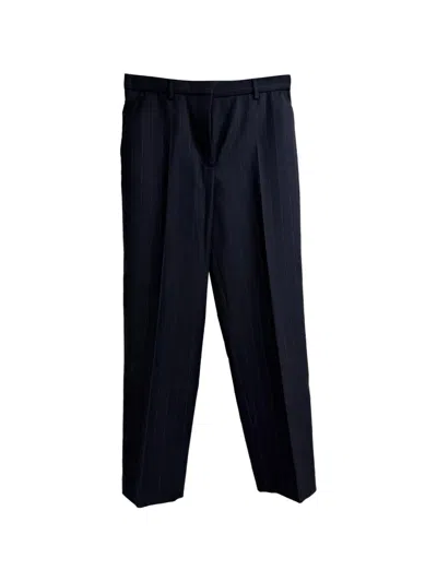 Pre-owned Prada Striped Straight-leg Trousers In Blue