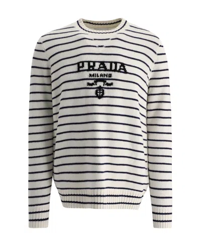 Prada Striped Sweater In Gray