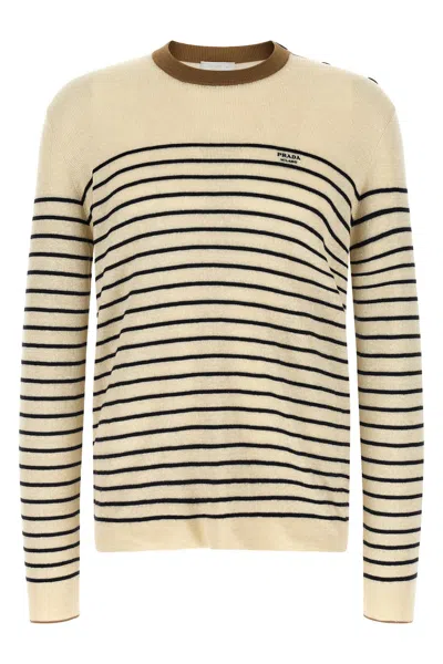Prada Striped Sweater In Neutral