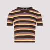 Prada Striped Rib Knit Cropped T-shirt In Cacao