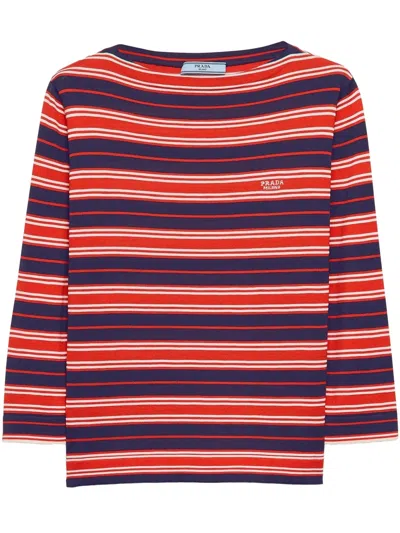 Prada Striped T-shirt In Red