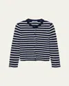 Prada Striped Three-quarter Sleeve Knit Cardigan In Blue