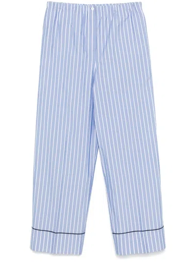 Prada Striped Wide Leg Trousers Contrast Piping In Blue