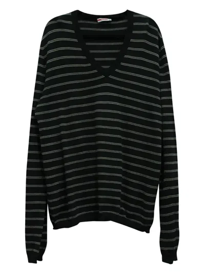 Pre-owned Prada Striped V-neck Sweater In Black