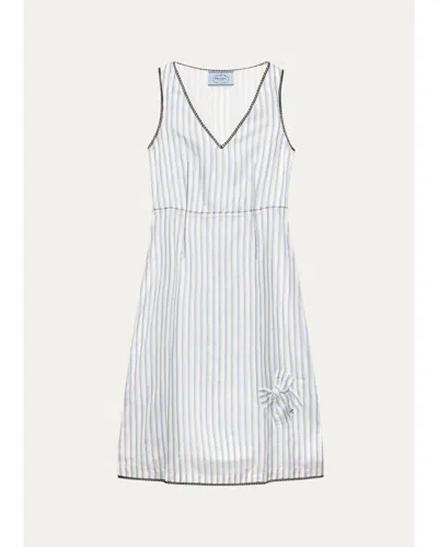 Prada Striped V-neck Midi Dress In Azzure