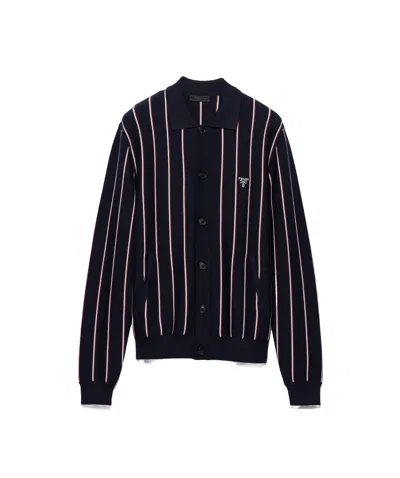 PRADA STRIPED WOOL CARDIGAN