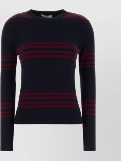 Prada Striped Wool Sweater Embroidery In Black