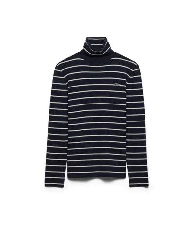Prada Gestreifter Rollkragenpullover Aus Wolle In Blue