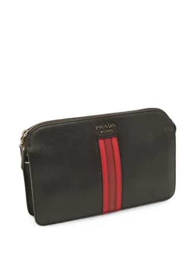 Pre-owned Prada Stripe-detail Clutch Bag In Black