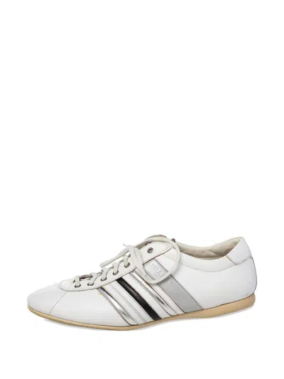 Pre-owned Prada Stripe-detail Leather Low-top Sneakers In White