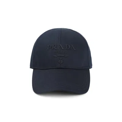 Prada Structured Breathable Cotton Cap In Blue