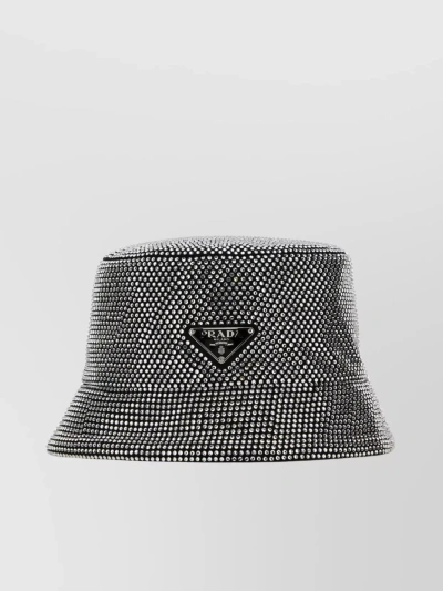Prada Structured Bucket Hat With Rhinestone Embellishments In Black