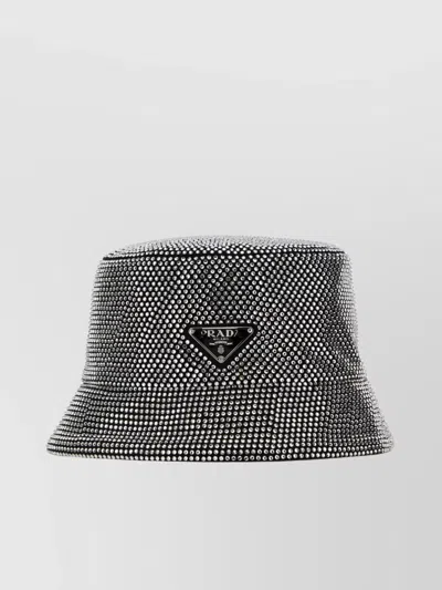 Prada Structured Bucket Hat With Rhinestone Embellishments In Silver