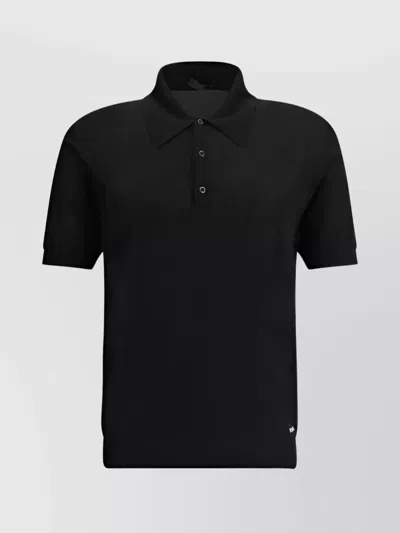 Prada Short Sleeve Polo Collar Ribbed Cuffs Sweater In Blue