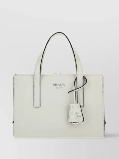 Prada Structured Leather Shoulder Bag In White