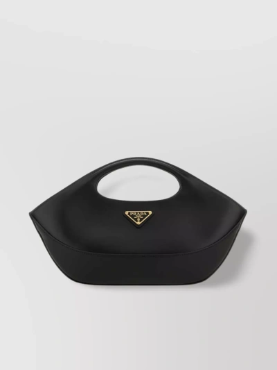 Prada Structured Leather Tote With Top Handle In Black