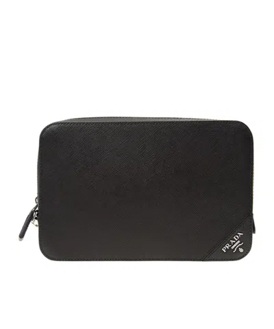 Prada Saffiano Leather Clutch In Black