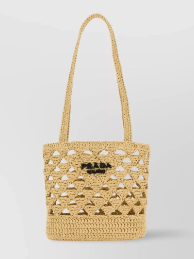 Prada Structured Open Weave Tote Bag In Neutral