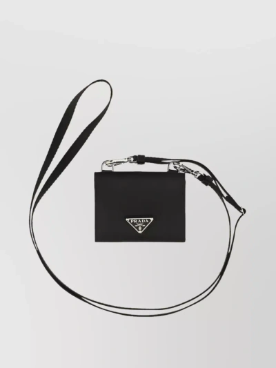 Prada Structured Saffiano Leather Cardholder In Black