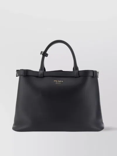 Prada Structured Top Handles Adjustable Strap Tote Bag