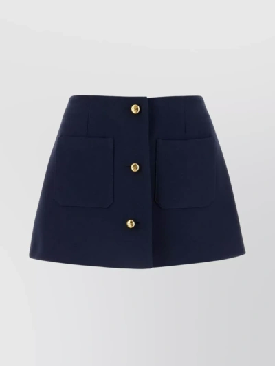 Prada Structured Wool Blend Mini Skirt In Blue