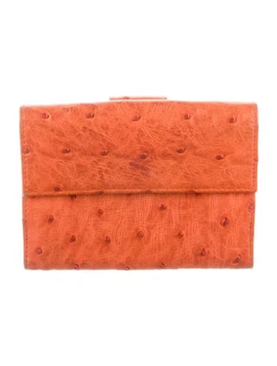 Pre-owned Prada Struzzo Compact Wallet In Orange