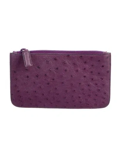 Pre-owned Prada Struzzo Necessaire Flat Pouch In Purple