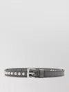 Prada Stud Detail Leather Belt Gold Hardware In Gray