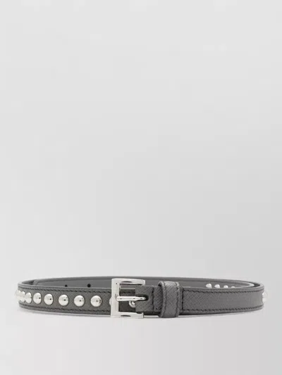 Prada Stud Detail Leather Belt Gold Hardware In Gray