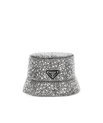 Prada Stud Embellished Bucket Hat In White
