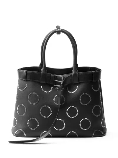 Prada Stud-embellished Buckle Tote Bag In Black