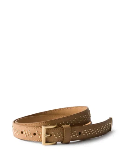 Prada Stud-embellished Leather Belt In Natural
