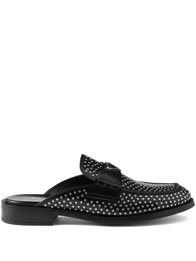Prada Brushed Leather Mule In Black