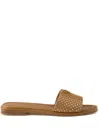 Prada Stud-embellished Leather Slides In Caramel