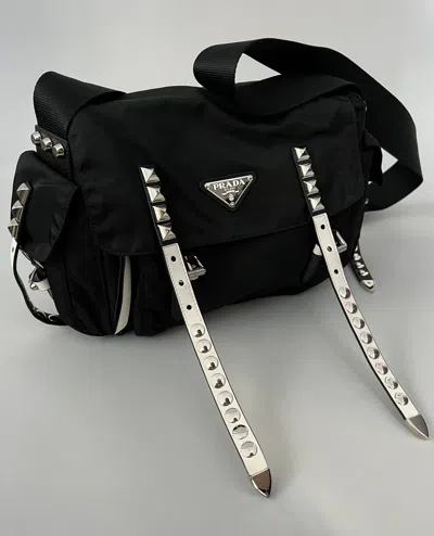 Pre-owned Prada Stud Embellished Shoulder Bag In Black