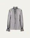 Prada Stud-embellished Tulle Blouse In Nero