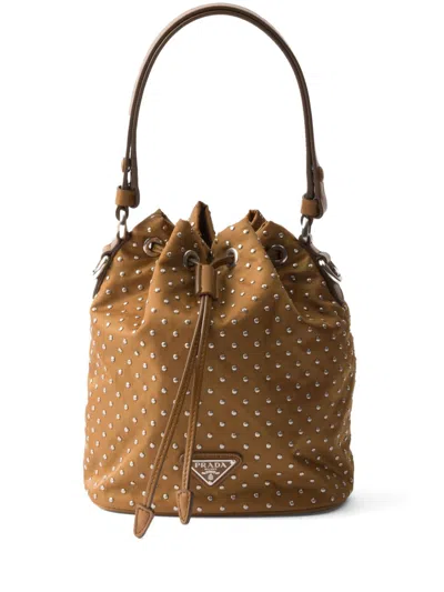 Prada Stud Embellishment Mini Bag In Brown