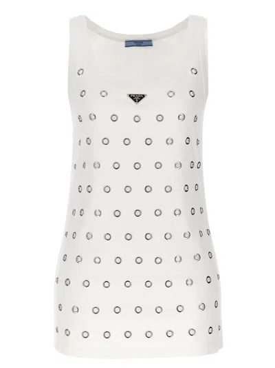 Prada Cut-outs And Studs Cotton Top In White