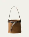 Prada Studded Buckle Leather Bucket Bag In F0ilj Caramel Nero